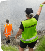 Woman wearing volunteer hi vest