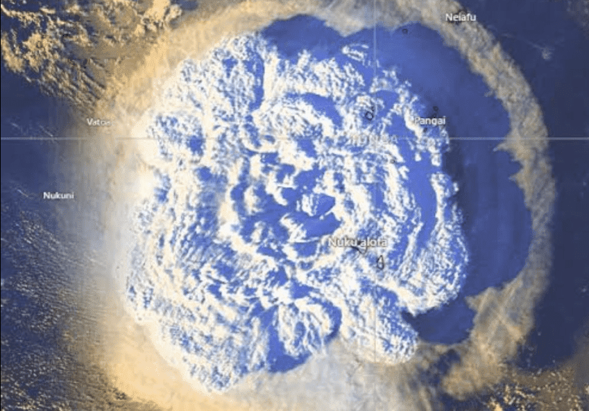 Aerial view of volcanic eruption