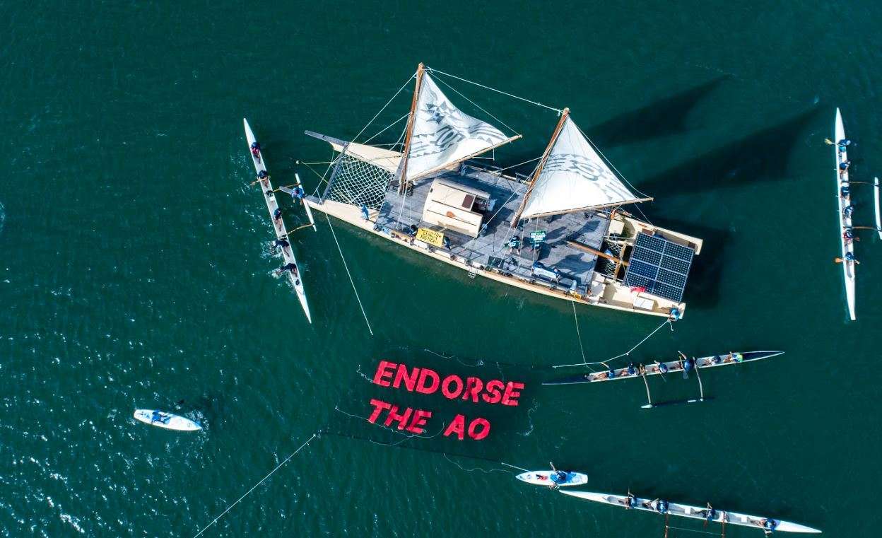 Aerial view of sailing boat
