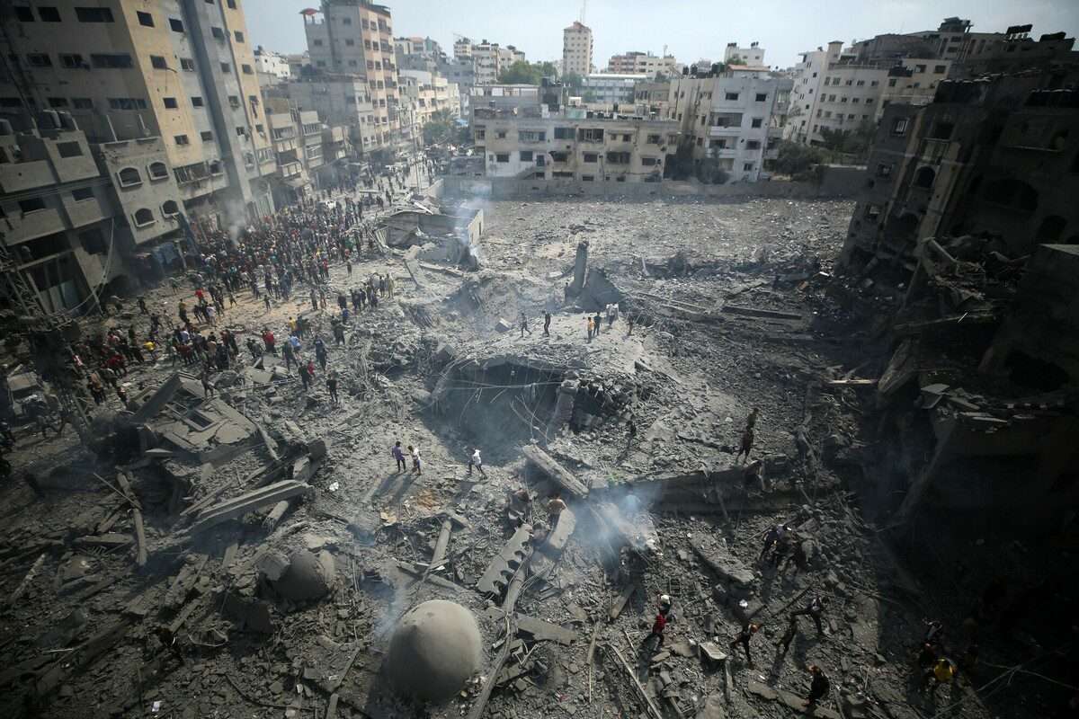 overhead photo of destroyed part of Gaza City
