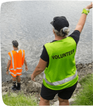 Woman wearing volunteer hi vest