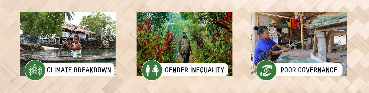 graphic that says: climate breakdown, gender inequality and poor governance